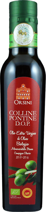 パオラ・オルシーニ農園で生産されているエクストラヴァージン・レモンオリーブオイル「Olio al Limone オーリオ・アル・リモーネ」のボトル写真